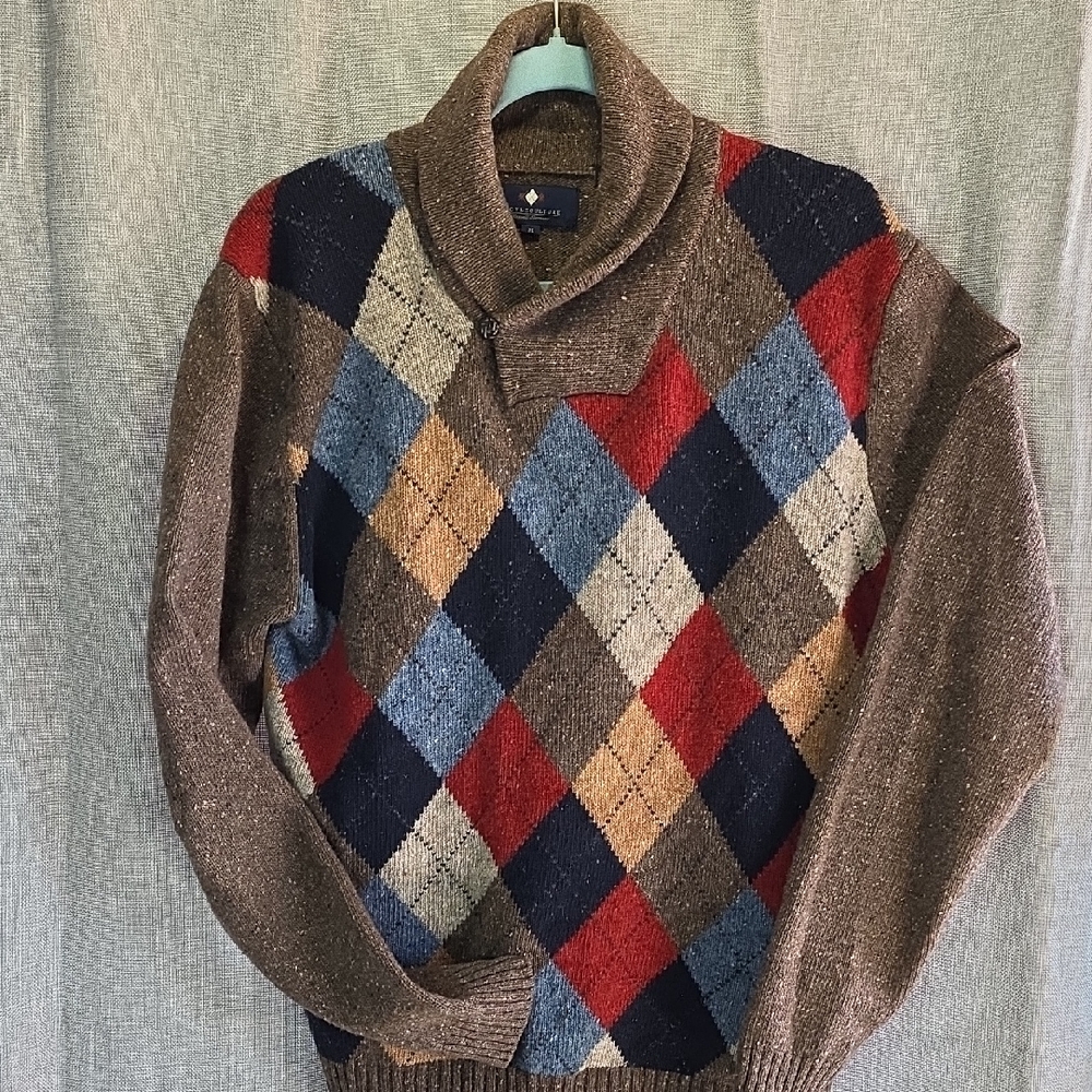 Argyle Culture Men's Turtleneck Argyle Sweater Brown, Red, Blue Sz M T7CL2025293